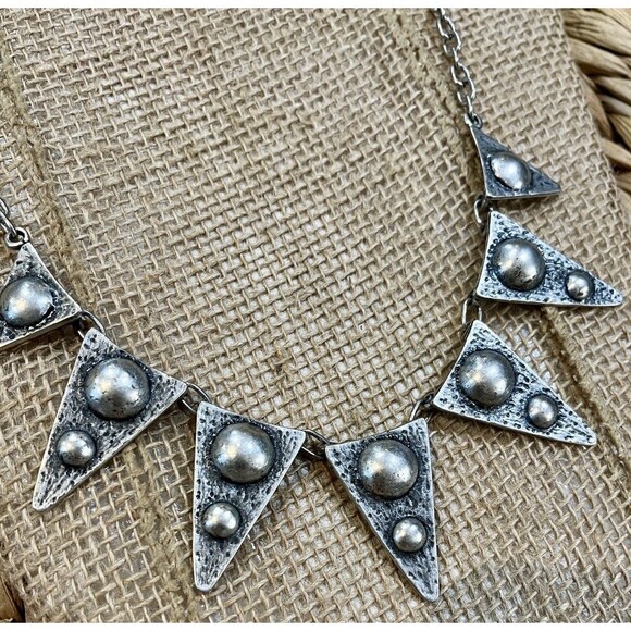 BRUTALIST NECKLACE VINTAGE Antique Silver Mid Century Modern Coachella - Picture 3 of 7